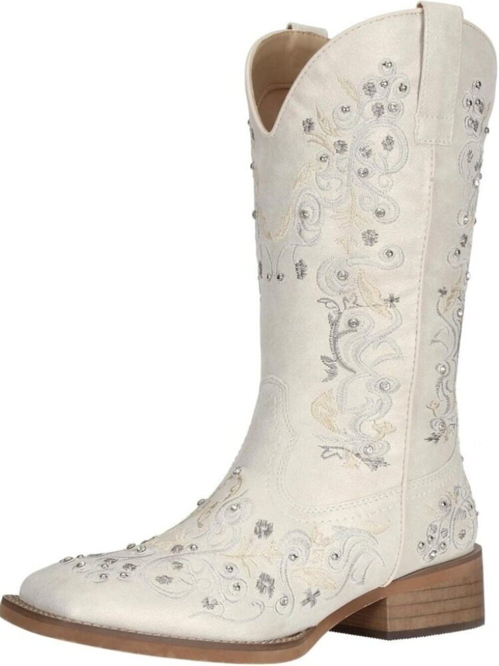 SheSole Womens Boots Fashion Rhinestone Square Toe Ladies Cowboy Boots Mid Calf